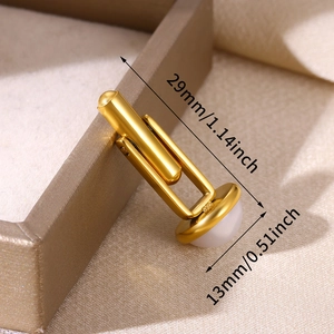 Gold stainless steel cufflinks for men with white pearl inlay and size dimensions