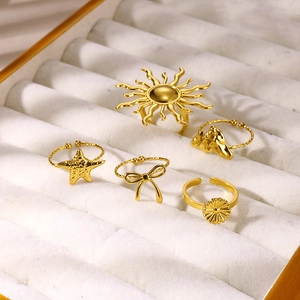 Vintage Edelstahl Offener Ring Für Damen Statement Gold Silber Plattiert Sonne Schleife Seestern Verstellbarer Fingerring Schmuck
