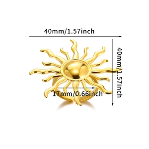 Goldener Sonnenblumen-Ring aus Edelstahl, offenes Design mit 40 mm glänzendem Dekor