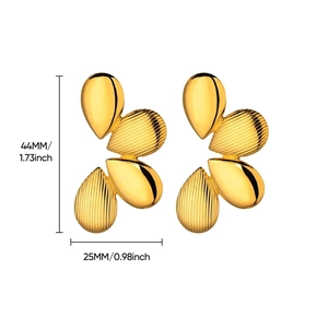 Pendientes de gota dorados con acabados pulidos y texturas mezcladas, tamaño de 44mm