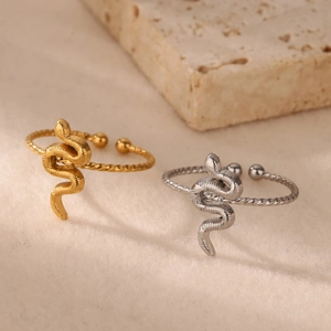 Bagues serpent ajustables en acier inoxydable doré et argenté pour hommes et femmes