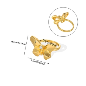 Detailed size specifications of the gold butterfly ring featuring white zircon stone