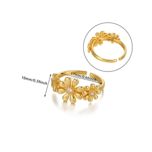 Detailed view of golden daisy open ring showing 17mm inner diameter and 10mm height