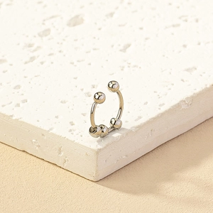 Minimalist silver bead nose ring clip with sliding metal beads for non-pierced fashion