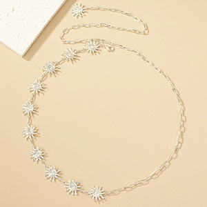 Fashion silver sun pendant waist chain with retro paperclip link body jewelry for women