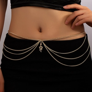 Modische goldene mehrlagige Taillenkette mit funkelndem Schlangenanhänger für Damen