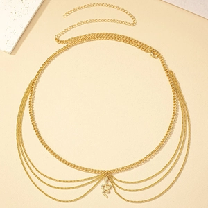 Mehrlagige goldene Körperkette mit Schlangenanhänger und Quasten-Metallschichten