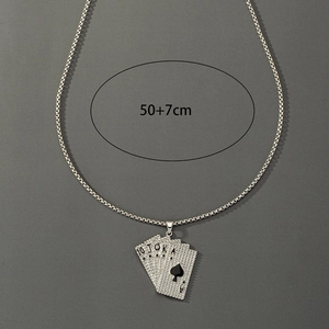 Detail of silver ace of spades poker pendant showing 50 plus 7cm chain length measurement