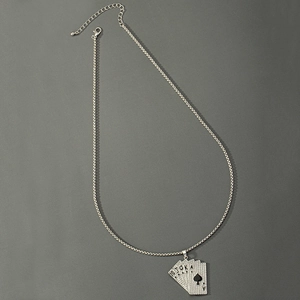 Ace of Spades poker pendant necklace with sparkling rhinestones in a silver-tone finish