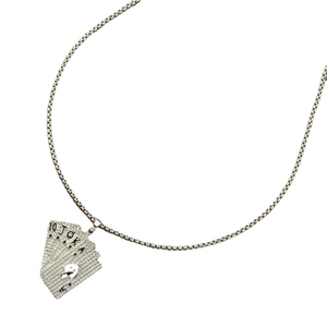 Hip hop ace of spades poker pendant necklace with sparkling pavé crystals on box chain