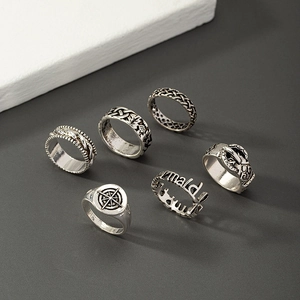 6-teiliges Herren-Ring-Set im Vintage-Silber-Look mit Punk-Schlangen-Design