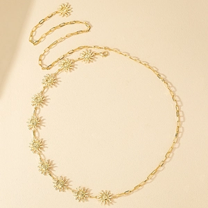 Bohemian gold sun element chain belt with personified sun face reliefs for women