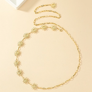 Golden sun charm waist chain belt with adjustable link chain for women's fashion