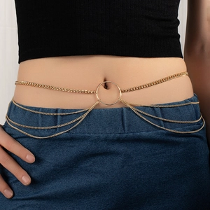 Women Punk Multi-layer Tassel Waist Chain Belt Gold Alloy O-ring Body Chain For Vacation Party Fashion Dress Accessory