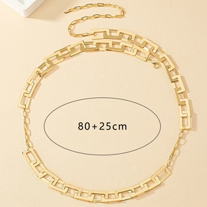 Close-up of golden paperclip chain body jewelry with 80cm plus 25cm extension details