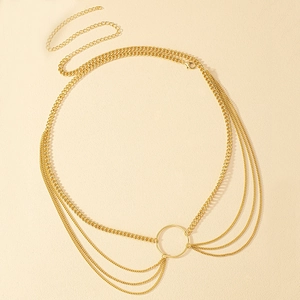 Fashionable gold multilayer waist chain featuring punk fringe and minimalist metal ring