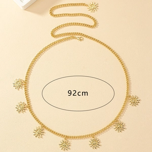 Adjustable 92cm gold metal waist chain belt with dangling sun pendants for women