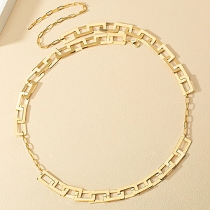 Gold geometric paperclip link body chain jewelry with adjustable lobster clasp closure