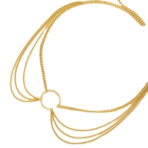 Fashionable gold layered body chain belt with circular link and elegant fringe design