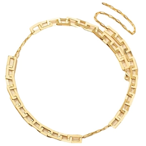 Golden link body chain with geometric paperclip links and adjustable lobster clasp