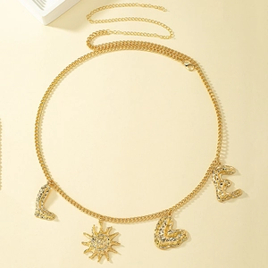 Golden punk style waist chain for women with LOVE letters and star pendants charm