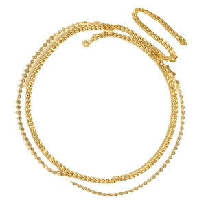 Chic double-layer golden waist chain featuring a Cuban link and leaf texture design