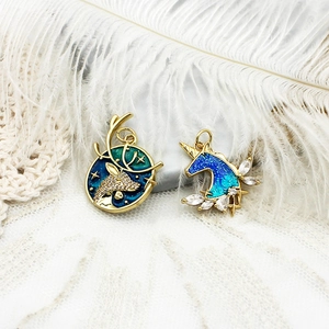 18K Gold Plated Copper Enamel Starry Sky Unicorn Deer Astronaut Planet Pendants For DIY Jewelry Making Rhinestone Charm