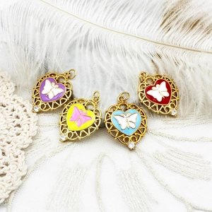 Golden heart butterfly pendants with colorful enamel and zircon on white lace