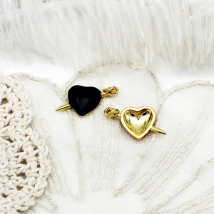 Golden heart arrow charm with black enamel for DIY necklaces and jewelry making