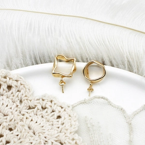 18K Gold Plated Copper Stud Earrings With 925 Sterling Silver Post Irregular Baroque Artificial Pearl Geometric Jewelry For Women DIY Accessories
