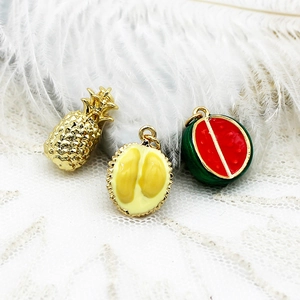 Pendentifs émaillés 18K fruits colorés ananas, durian et pastèque pour création de bijoux DIY