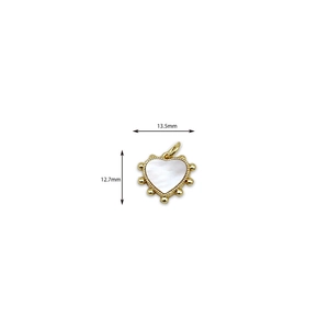 Colgante de corazón de nácar blanco chapado en oro de 18K para joyería DIY con medidas