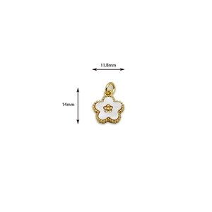 Pendentif fleur plaqué or 18K avec nacre blanche et bordure perlée 11,8x14mm
