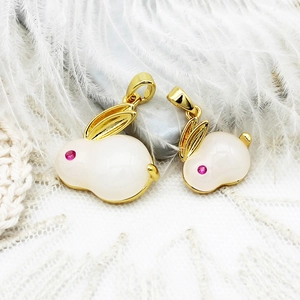 Exquisite 18K gold plated bunny pendant necklace with white jade finish for DIY jewelry