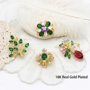 Luxus 18K Vergoldete Kupfer Zirkonia Brosche Vintage Weihnachtsbaum Blumenvase Smaragdgrün Kristall Pin Damen Schmuck