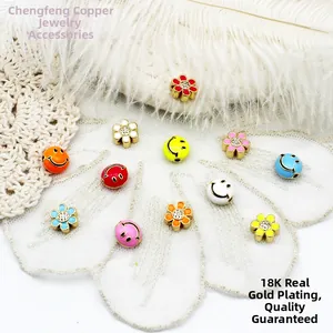 DIY Schmuckperlen mit 18K vergoldeten Kupferblumen und bunten Smiley-Gesicht-Anhängern