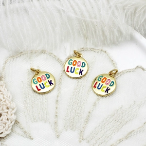 18K Gold Plated Copper Smiley Face Good Luck Letter Charm Pendants Zirconia Enamel Jewelry Making DIY Accessory For Women