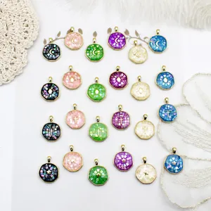 18K gold plated octagon pendants featuring abalone shell moon and star motifs