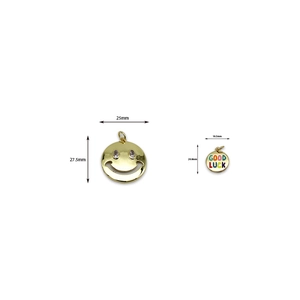 18K gold plated smiley face pendant and Good Luck charm with purple gemstone accents