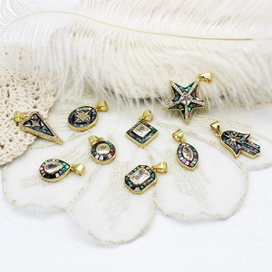 Golden shell geometric charms set with colorful abalone inlay and star heart palm pendants