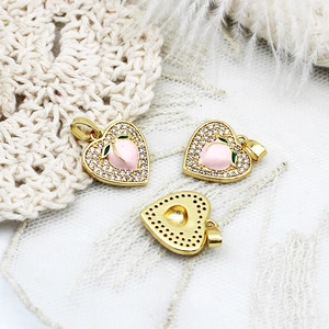 Copper 18K Gold Plated Pink Rabbit Moon Mooncake Peach Pendant Rhinestone Enamel DIY Jewelry Making Accessories Pendant