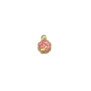 Pink 18K gold plated rabbit flower charm pendant for DIY jewelry and necklaces