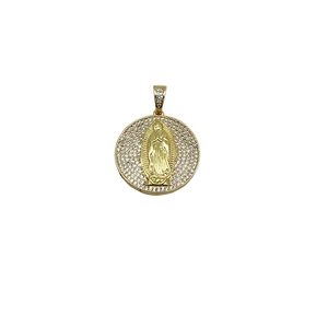 18K goudvergulde Maria-hanger met zirkonia stenen en religieus reliëf detail