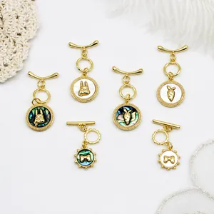 18K Gold Plated Copper Pendant Natural Mother Of Artificial Pearl Abalone Shell Rabbit Carrot Bow Design For DIY Jewelry Making