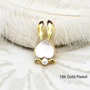 Broche Lapin en Cuivre Plaqué Or 18K Avec Nacre Forme de Cœur Nœud Papillon Künstliche Perle Animal Broche pour Femme Bijoux