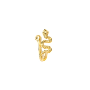 Minimalist gold S-shaped snake nose cuff with textured scale detail and non-piercing design