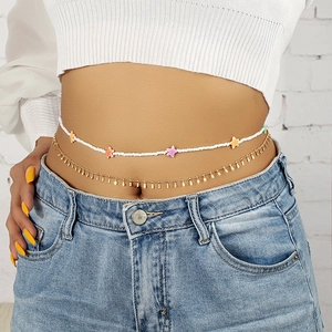 Chaîne de Taille Double Couche en Alliage Doré Avec Étoiles de Mer Colorées Perles Blanches Bijoux de Plage pour Femmes