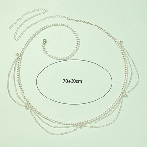 Chaîne de taille multicouche argentée avec strass et longueur réglable de 70 plus 30cm
