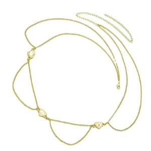 Golden multilayer body chain with heart evil eye charms and adjustable lobster clasp
