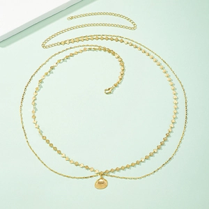 Chic double-layered gold shell waist chain with diamond-shaped metal accents